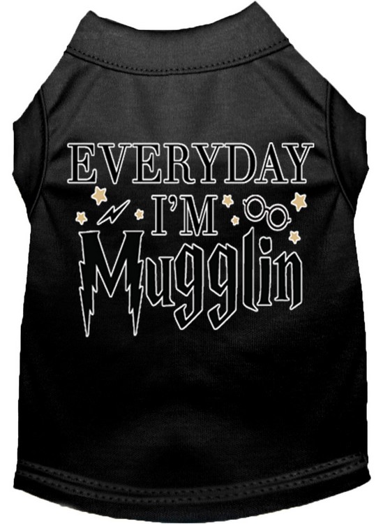 Everyday I'm Mugglin Screen Print Dog Shirt Black XXXL